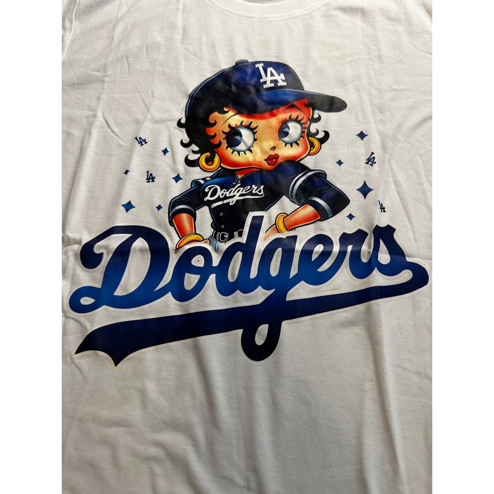 Los Angeles Dodgers Betty Boop Graphic T-Shirt White Large LA Baseball Tee